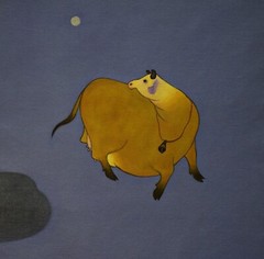 Moonlit Cow l Acrylic painting l Cute mini art l Cotton canvas