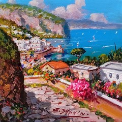 AMALFI PAINTING ITALY „LITTLE ART MEMORIES“ PAINTER SANNINO TOWARD THE VILLAGE
