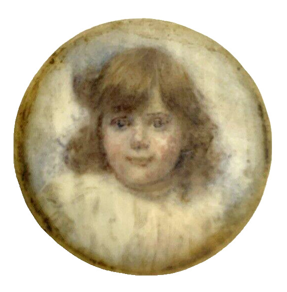 VTG Antique 1 1/16” Round Portrait Painting Little Girl Material Unknown