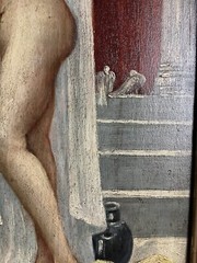 1920 Lady Nude Girl Bath Antique Art Nouveau Impression Oil Painting Gold Flower