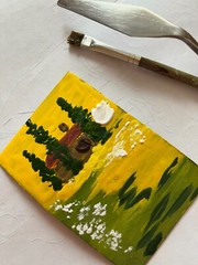 Tuscany ACEO original Painting Italy Original Art Poppy Field Artwork