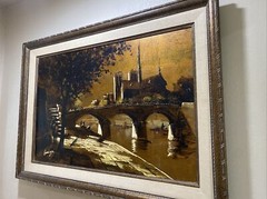 S. Garriga Signed COA Landscape Painting Framed Street Scene Bronze 24×36”