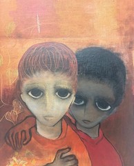 Vintage MARGARET KEANE ROBERT DICKERSON school BIG EYED Boys Modern OIL PAINTING