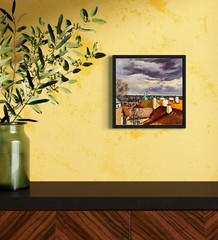 Original oil painting Old Prague Cityscape Roofs Urban Modern wall art Canvas