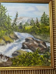 „A River Landscape Scene“ Oil Painting – Framed