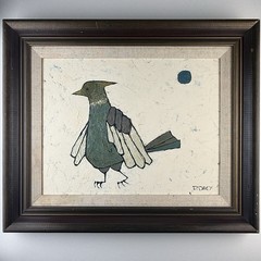 Robert Davey Original Oil on Masonite Bird & Moon Painting Carmel CA MCM