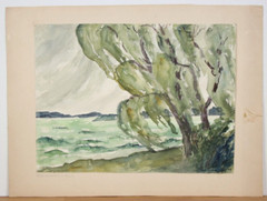 LOLO BRANDENBURG Watercolor GRIEF WILLOWS IN STORM Painting Signed 1974 Watercolor