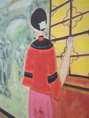 Signed Chun Guang Original Oil Painting Chinese Woman Window Garden Scene 12×12