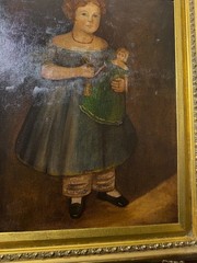 Large M.C Daniels 1986 „Folk Art Girl And Doll Scene“ Oil Painting-Signed/Framed