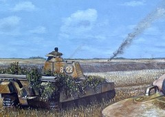 WW2 Russia 1944. PzV „Panther“ in combat. Oil painting 24 x 18 cm