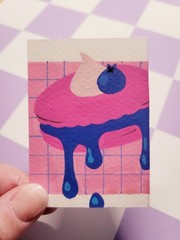 ACEO Gooey Macaron, original art, acrylic gouache on paper