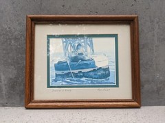 Ron Aviet „Seals on a Buoy“ Print Double Signed Framed w/Glass