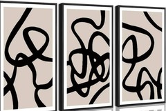 PHOPAGO Large 16x24in Black Lines Abstract Wall Art Ink Wash Minimalist Framed