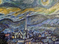 NEW Silver Glitter Hand-painted Oil-Acrylic Painting Van Gogh Starry Night Art