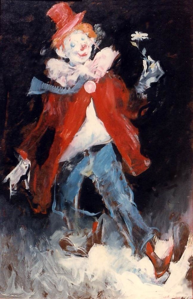Julian Ritter „Clown with Daisy“ Fine Art Oil Painting 24″ X 36″ – 23