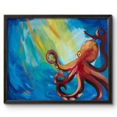 RED DEEP SEA OCTOPUS 14×11 MODERN ART COLLECTIBLE INTERIOR DESIGN