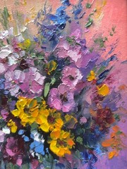 Original Oil Painting in wooden Frame Flowers in a Vase Bouquet Miniature 6×4 in
