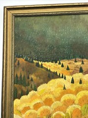ANTIQUE AMERICAN FOLK ART REGIONALISM PAINTING FARM LANDSCAPE CHILDREN 24 INCH
