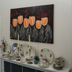 ORIGINAL oil Painting ready to hang 24 * 36″ wall art Decor spring tulip Azi Hs