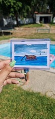 Peaceful Rowboat Seascape Handmade Watercolor ACEO Ocean Boat Seascape Original
