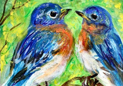 ORIGINAL ACEO PAINTING Eastern BLUEBIRD Spring Blue BIRD Flower Nature ATC ART