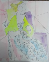 Linda Le Kinff, “Listening to Chopin” – Pastel Pen & Ink & Watercolor Beautiful
