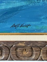 RALPH HULETT VINTAGE MODERN OCEAN LANDSCAPE OIL PAINTING OLD CUBISM SURREALISM