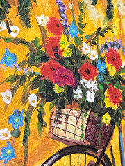 Bicycle Wall Art Floral Painting Cottage Garden Decor 11×14 CV