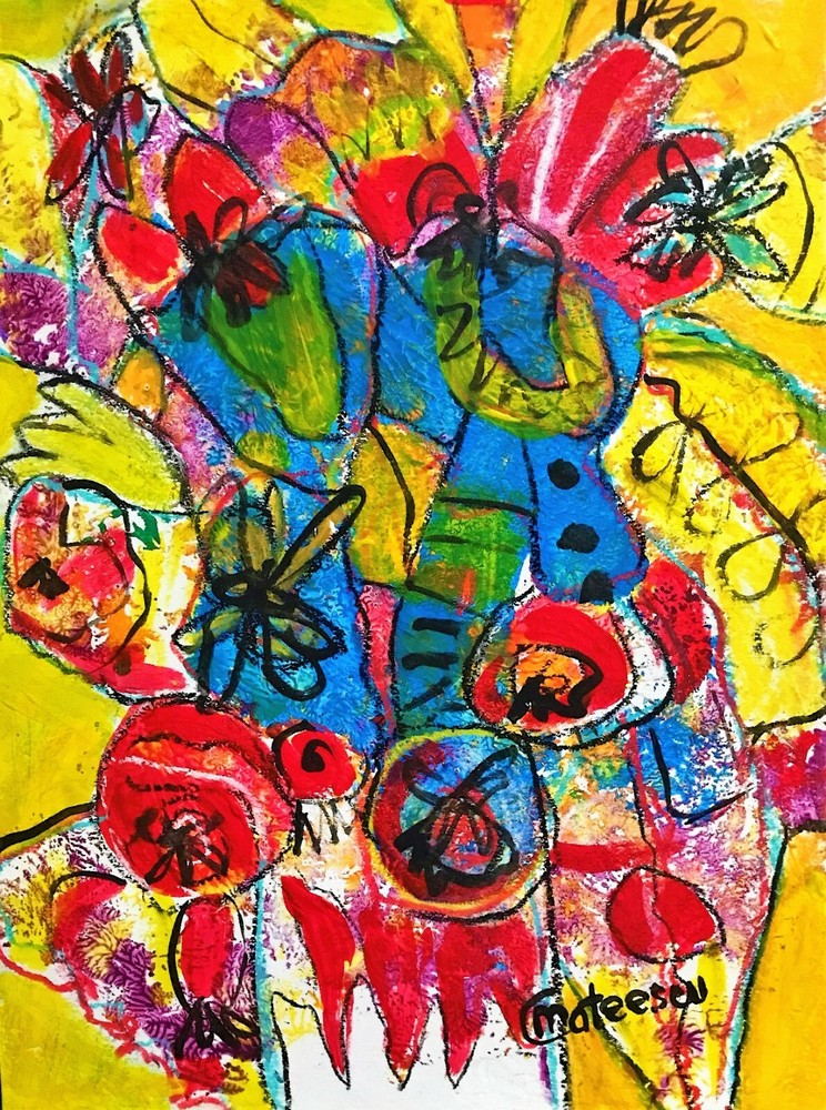 ORIGINAL FLOWERS ART ABSTRACT FLOWERS PAINTING MODERN ART HOME DECOR 12″ #A223