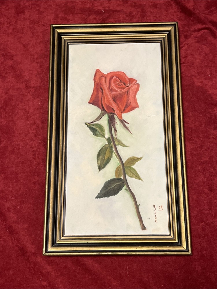 vintage painting framed signed Maxine ‘68 oil canvas 28”X16” Inches Amazing Bold