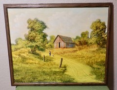 Donald A. Gibbs Oil On Canvas Country Boy With His Dog Landscape Painting