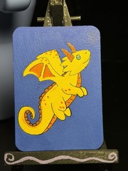 ACEO Original Acrylic Painting Art Card Sillylilshop Yellow Dragon
