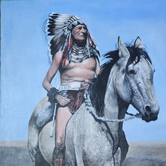 Acrylic Painting Of Native American Warrior 18×24 Western Southwestern Aztec