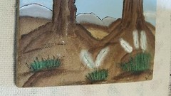 VTG 1989 HANGING WALL DECOR CERAMIC TILE SAND PAINTING LANDSCAPE SIGNED & DATED