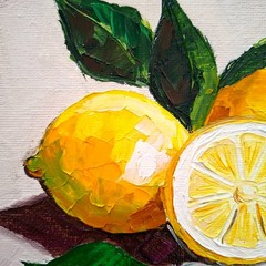 Lemons Impasto Oil Painting Original 3D Art Kitchen Decor Unframed 6×6