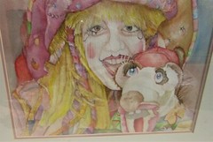 FINE VINTAGE EARLY 60S MID CENTURY MODERNIST WATERCOLOR PAINTING CLOWN