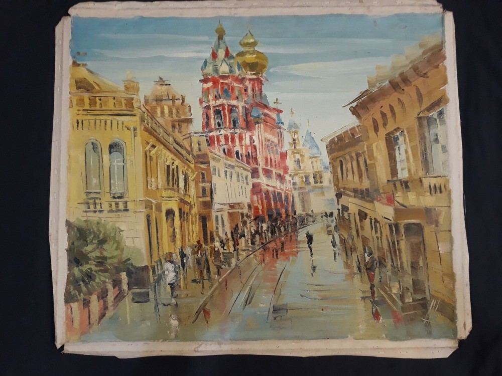 Russian Oil/Acrylic PAINTING. Signed DIKIY. RED CHURCH IN MOSCOW. 2012.23X27