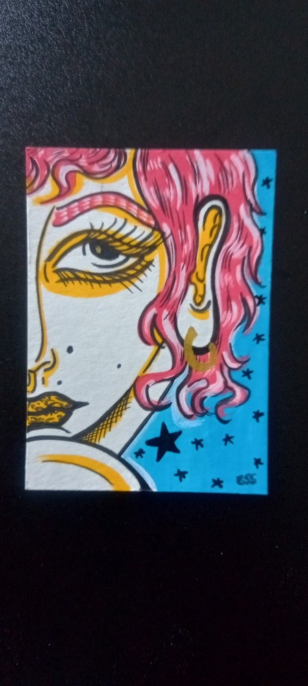 Tiny Art Club OOAK Abstract Alt Girl Art By ESS22, 3.5 x 2.5 in., Unframed