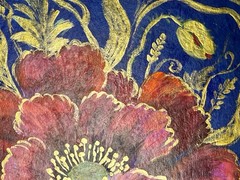 Hand Painted Poppy Flower Wall Art 12×12 Gold/ Acrylic Painting On Cardboard