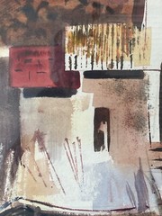 🔥 Vintage Modern Southwest Taos Pueblo Church Landscape Painting, Bernson 1960s
