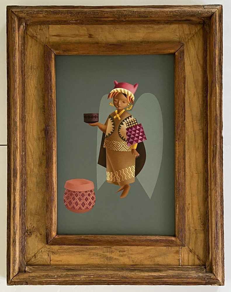 After Alejandro Rangel Hidalgo Mexican Mid Century Modern Folk Portrait Painting