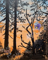 Original Acrylic Painting On Canvas Board Of Pokémon Drifloon Phantump 8×10