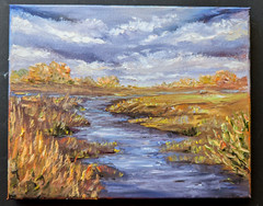 ORIGINAL OIL impasto Painting Autumn Fall River LANDSCAPE 10″x 8″ by Olga Diduh
