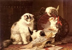 Oil painting henriette ronner Knip – de snippermand cat with kittens playing art