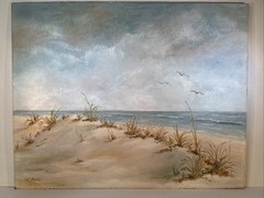 Vintage Seascape Oil Painting Dunes Beach Scene Signed “Dot Beebe”