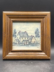 Framed Watercolor Pen Ink Painting Signed by Artist M Frey