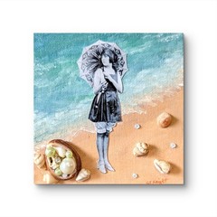Original Seascape 4×4 Modern Portrait Canvas Mixed Media Signed Home Decor