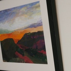 Colorado Rockies Abstract Original Painting Signed Lucero, 2007, Dramatic Sunset