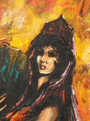 Large Oil on Canvas Picture Painting of a Spanish Flamenco Dancer by N. Albano