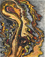 MIXED MEDIA ON PAPER “SAXOPHONE “ LARGE , ABSTRACT , FANTASY